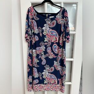 Eliza J. Navy Blue Floral Paisley Print Midi Cocktail Dress Women Plus Size 20W